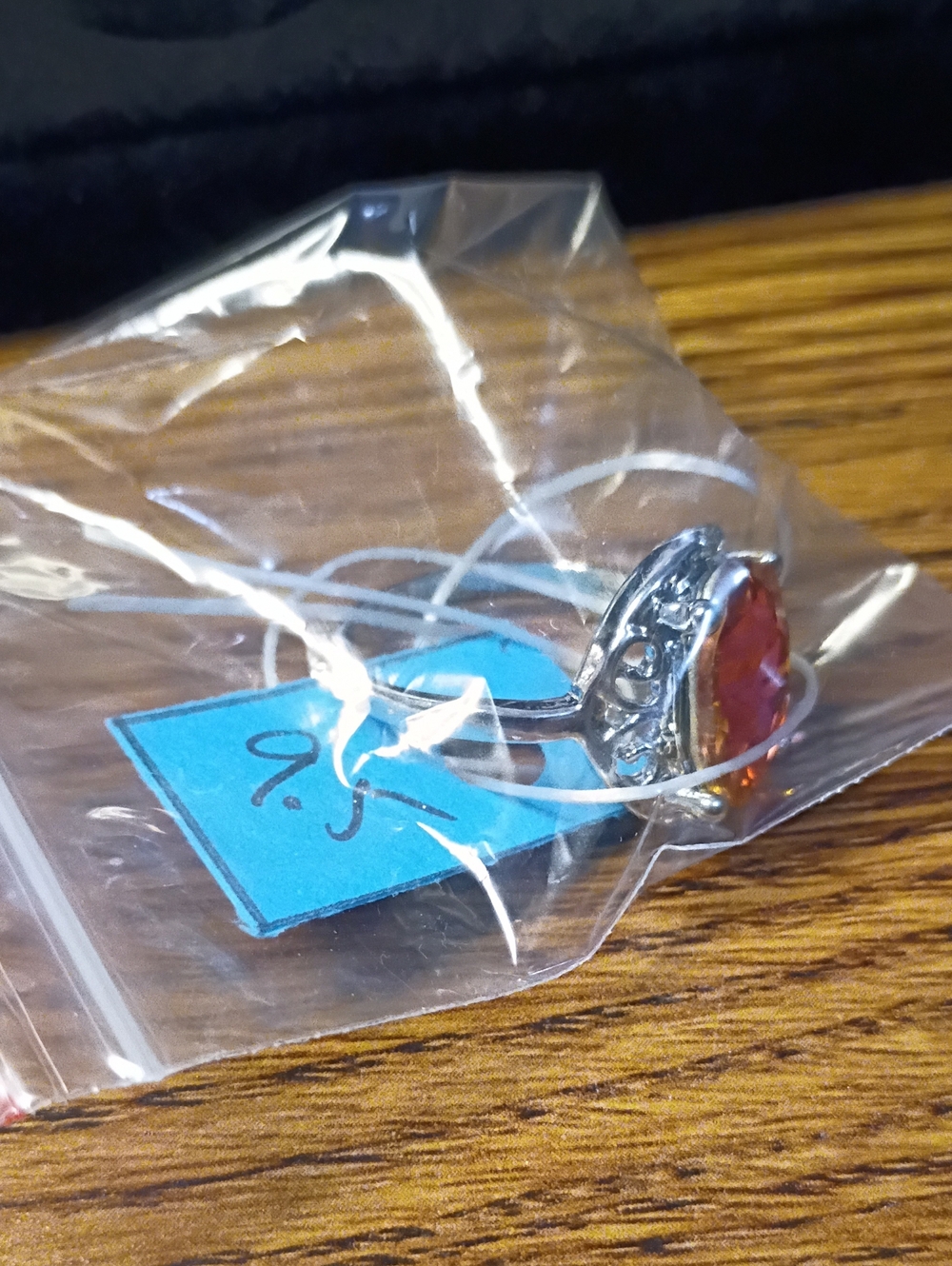 Silver-tone Ring with Faceted Orange Gemstone